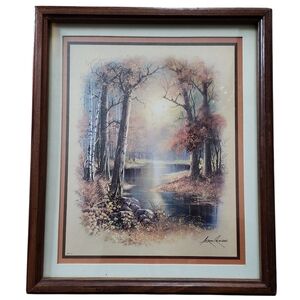 Vintage Wood Framed Fall Print Stream in the Woods Andres Orpinas